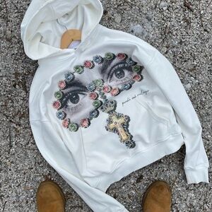 White Hoodie with Eye and Cross Design